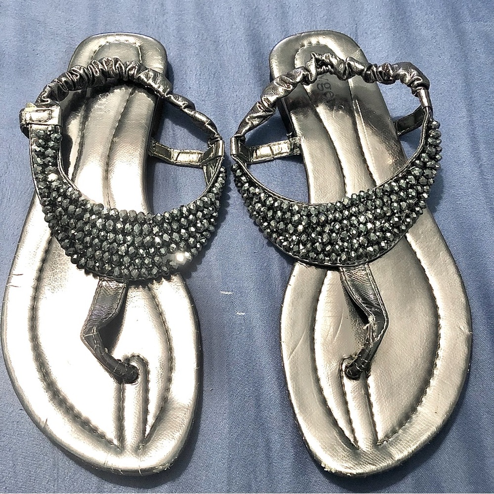 Oxygen Open Toe Sandals Gray Metallic Beads Sling Back Slip On Size 41